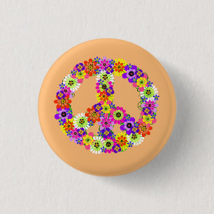 Peace Sign Floral on Peach Button