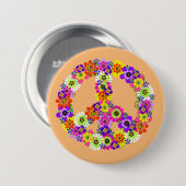 Peace Sign Floral on Peach Button (Vorne & Hinten)