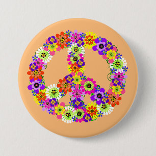 Peace Sign Floral on Peach Button
