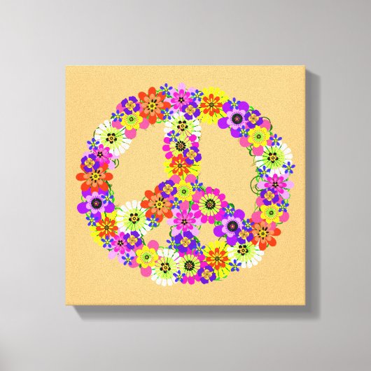 Peace Sign Floral on Peach Leinwanddruck (Vorderseite)
