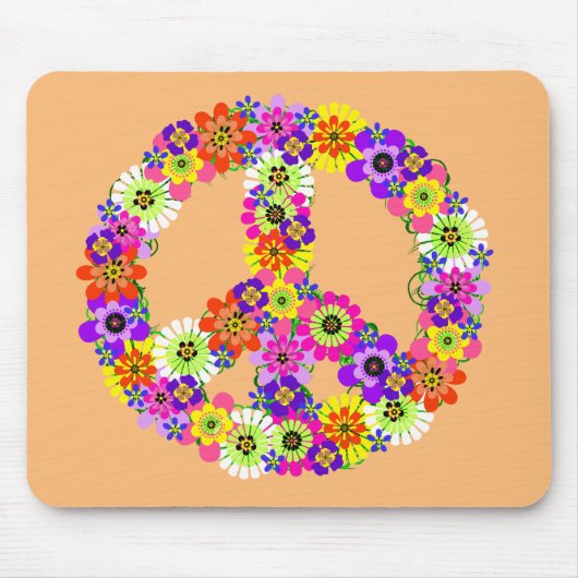 Peace Sign Floral on Peach Mousepad (Vorne)