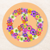 Peace Sign Floral on Peach Runder Pappuntersetzer (Vorderseite)
