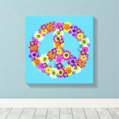 Peace Sign Floral on Sky Blue Leinwanddruck (Insitu (Holzboden))