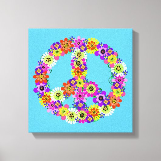 Peace Sign Floral on Sky Blue Leinwanddruck (Vorderseite)