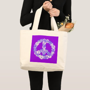 Peace Sign Floral Purple Jumbo Stoffbeutel