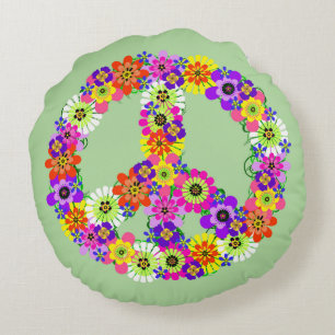 Peace Sign Floral Rundes Kissen