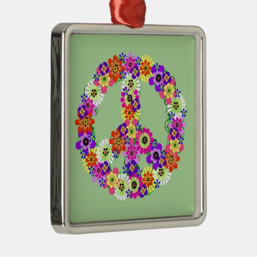 Peace Sign Floral Silbernes Ornament (Rechts)