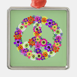 Peace Sign Floral Silbernes Ornament