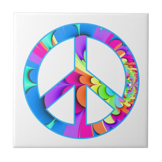 Peace Sign Fractal Summer Palette Ceramic Tile Fliese (Vorderseite)