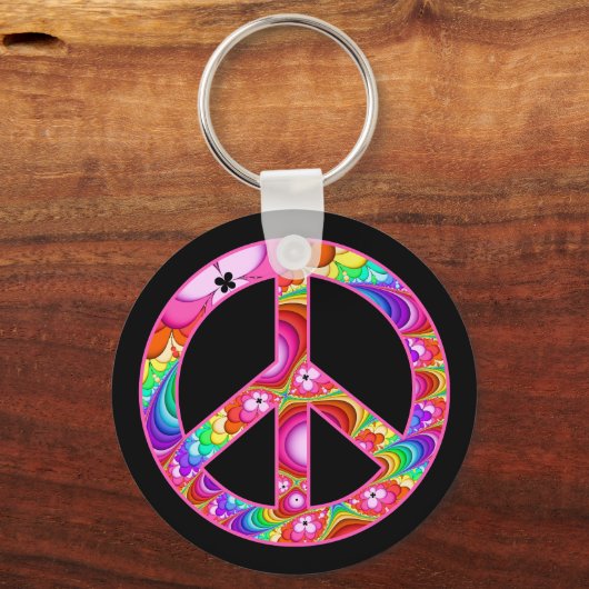 Peace Sign Fraktal Groovy Schlüsselanhänger (Vorderseite)