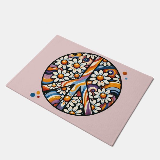 Peace Sign Friedlich Hippie Fußmatte (Schrägansicht)