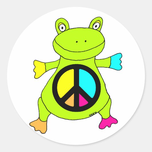 Peace Sign Frog Runder Aufkleber (Vorderseite)