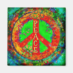 Peace Sign Fun Hippie farbenfrohe Blumen Inspirivi Magnet