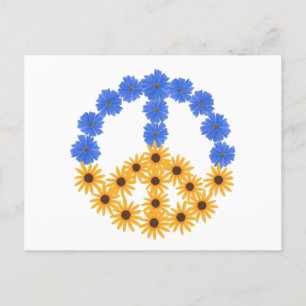 Peace Sign Gelb Sonnenblumen Blauer Kosmos Blumen Postkarte