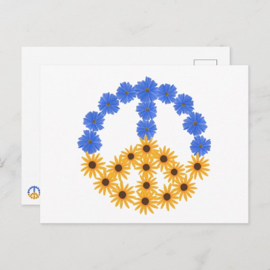 Peace Sign Gelb Sonnenblumen Blauer Kosmos Blumen Postkarte (Vorne/Hinten)