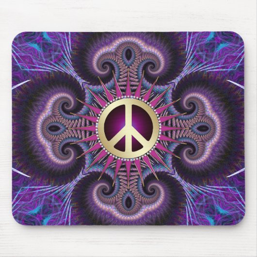 Peace Sign Groovy Fraktale Lila Mousepad (Vorne)