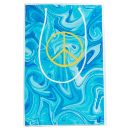 Peace Sign Groovy Paint Yellow Blue Colorful Fun Mittlere Geschenktüte