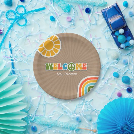 Peace Sign Groovy Welcome Baby Dusche Cardstock Pappteller (Party)
