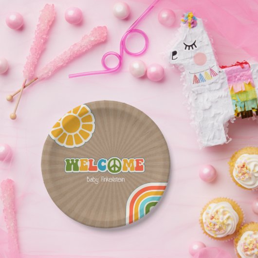 Peace Sign Groovy Welcome Baby Dusche Cardstock Pappteller (Party)