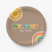 Peace Sign Groovy Welcome Baby Dusche Cardstock Pappteller (Vorderseite)