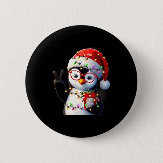 Peace Sign Hand Penguin Santa Christmas Penguin Pa Button (Vorderseite)