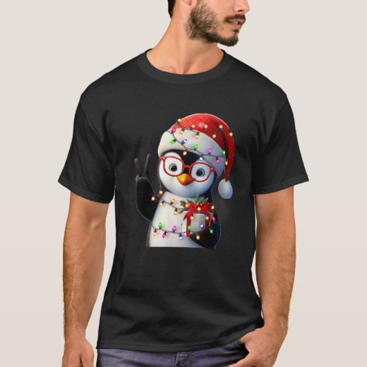 Peace Sign Hand Penguin Santa Christmas Penguin Pa T-Shirt (Vorderseite)