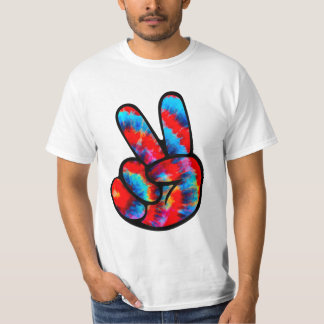 Peace Sign Hand Red Blue Gefärbte Krawatte T-Shirt