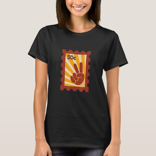 Peace Sign Hand V Hippies Retro Stamp 60' 70' T-Shirt (Vorderseite)