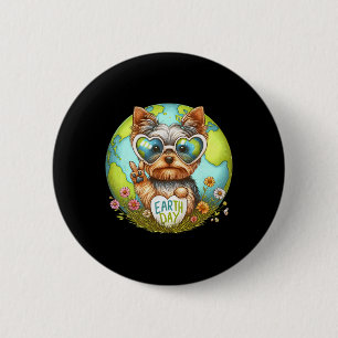 Peace Sign Hand Yorkshire Terrier Kids Mens Womens Button