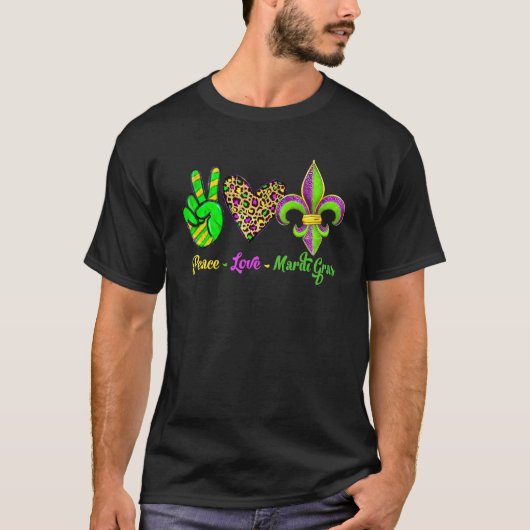 Peace Sign Heart Fleur De Lys Peace Love Mardi Gra T-Shirt (Vorderseite)