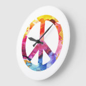 Peace Sign Hippie Girl 70s Große Wanduhr (Winkel)