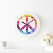 Peace Sign Hippie Girl 70s Große Wanduhr (Zuhause)