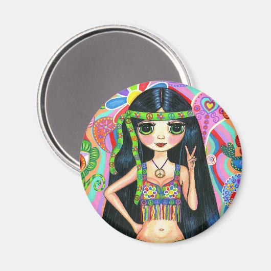 Peace Sign Hippie Girl Magnet (Vorderseite/Rückseite)