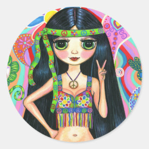 Peace Sign Hippie Girl Sticker