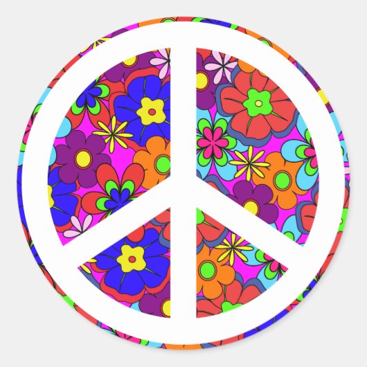 Peace Sign Hippy Retro Blume Runder Aufkleber (Vorderseite)