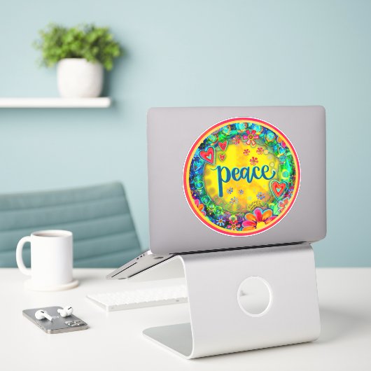 Peace Sign Hübsch Floral Yellow Inspirision Aufkleber (Laptop auf Schreibtisch)
