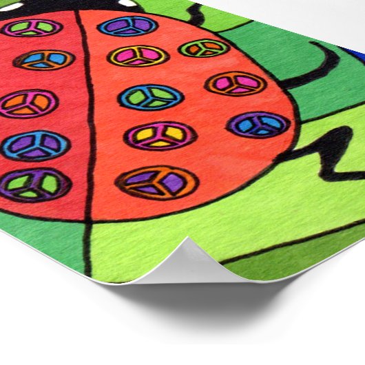 Peace Sign Ladybug Mini Folk Art Poster (Ecke)