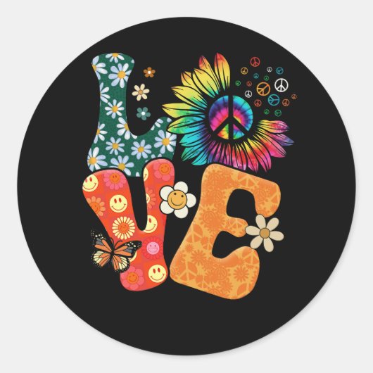 Peace Sign Liebe 60er 70er Costume Groovy Hippie i Runder Aufkleber (Vorderseite)