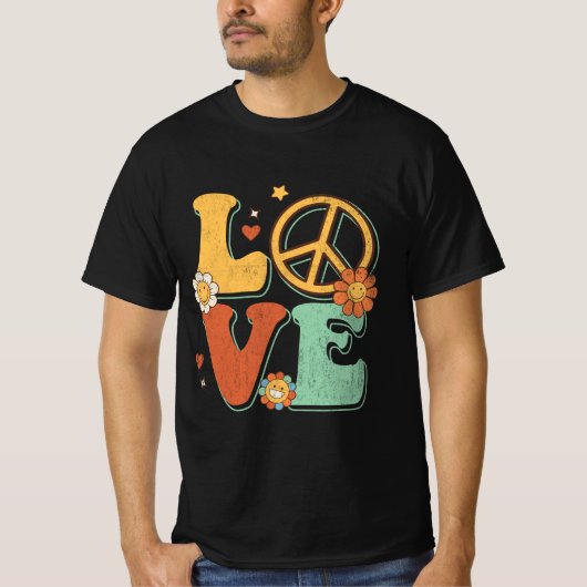 Peace Sign Liebe 60er 70er Costume Groovy Hippie i T-Shirt (Vorderseite)