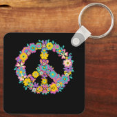 Peace Sign Liebe 60er 70er Gefärbte Krawatte Hippi Schlüsselanhänger (Rückseite)