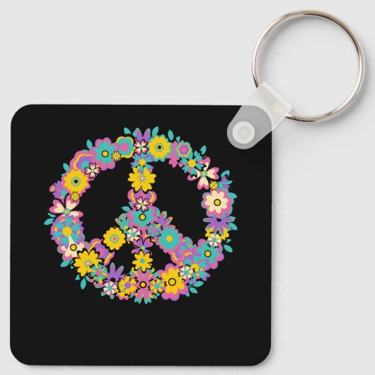 Peace Sign Liebe 60er 70er Gefärbte Krawatte Hippi Schlüsselanhänger (Rückseite)