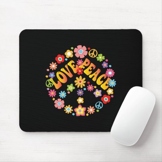 PEACE SIGN LIEBE 60er 70er Groovy Hippie Kostümhal Mousepad (Mit Mouse)