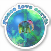 Peace Sign Liebe Elefanten farbenfrohe Erdaufklebe Aufkleber (Vorderseite)