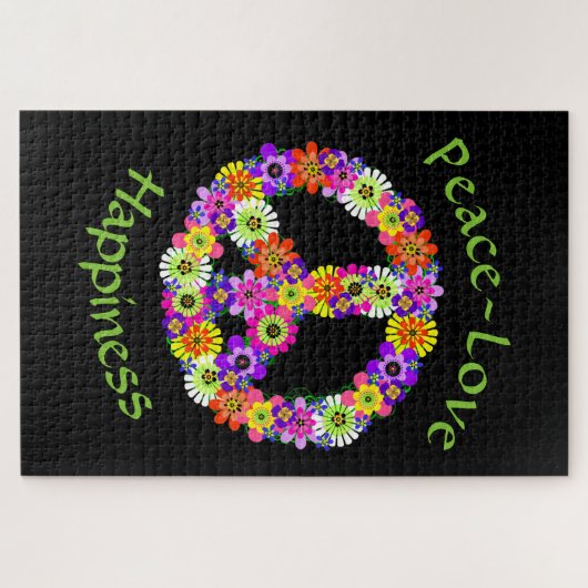 Peace Sign Liebe & Happy on Black Puzzle (Horizontal)