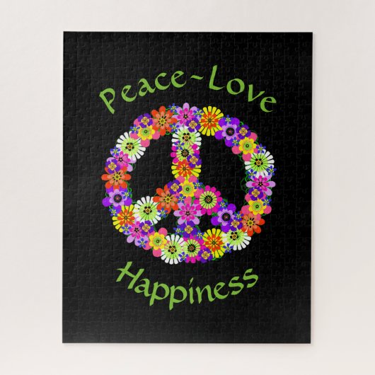 Peace Sign Liebe & Happy on Black Puzzle (Vertikal)
