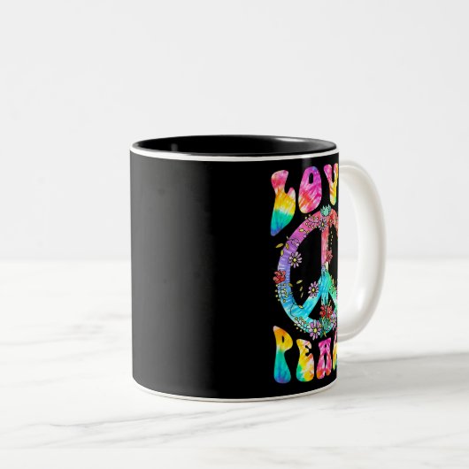 PEACE SIGN LIEBE T Shirt 60er 70er Gefärbte Krawat Zweifarbige Tasse (VorderseiteRechts)