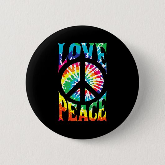 Peace Sign Love 60S 70S Tie Dye Hippie Kostüm Button (Vorderseite)