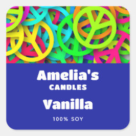 Peace Sign Muster Groovy 60er Vibe Candle Quadratischer Aufkleber