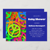 Peace Sign Muster Groovy 60ties Vibe Baby Dusche Einladung (Vorne/Hinten)