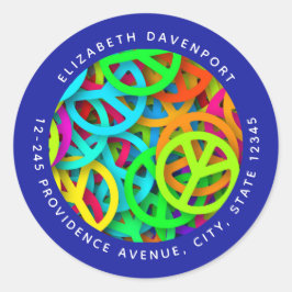 Peace Sign Muster Groovy 6ties Vibe Address Runder Aufkleber